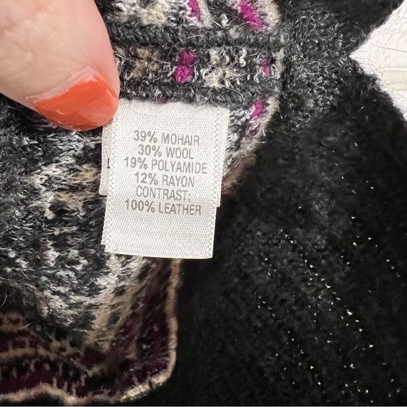 St John Plaid Mohair Wool Blend Leather Trim Short Sleeve Sweater Size L - Picture 10 of 11